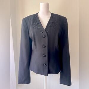 Vintage Y2K Laura Ashley Black Floral Embroidered Single Breasted Blazer